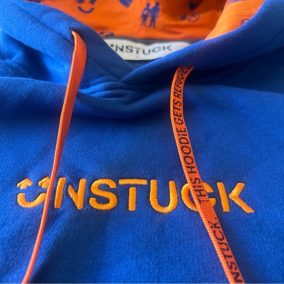 Unstuck Men's Long Sleeve Pullover Drawstring Hoodie Blue Sweatshirt Size Medium - Picture 9 of 11